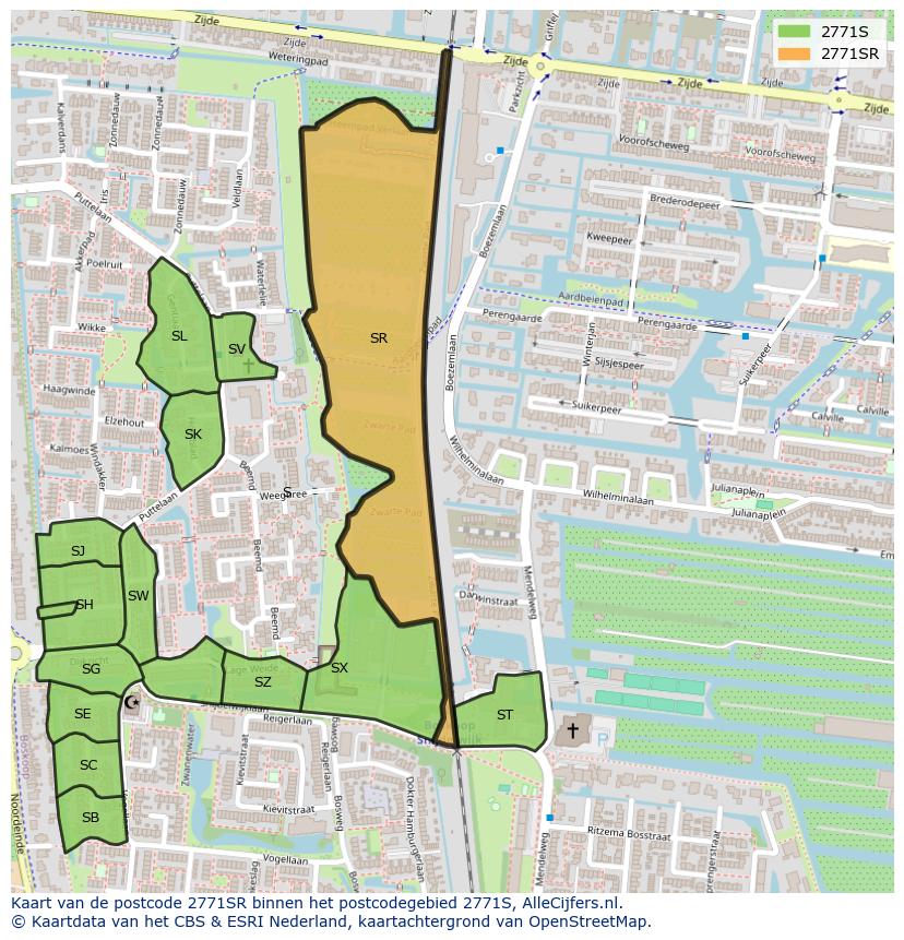 Afbeelding van het postcodegebied 2771 SR op de kaart.