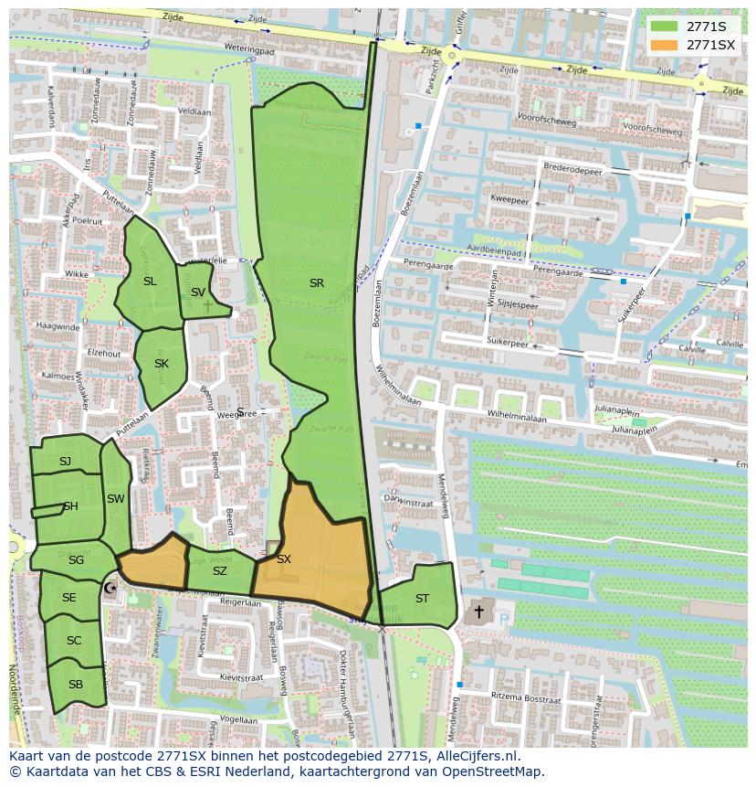 Afbeelding van het postcodegebied 2771 SX op de kaart.