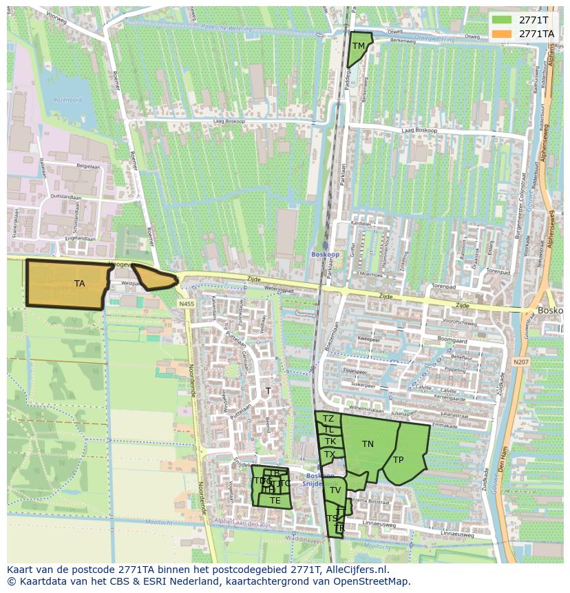 Afbeelding van het postcodegebied 2771 TA op de kaart.