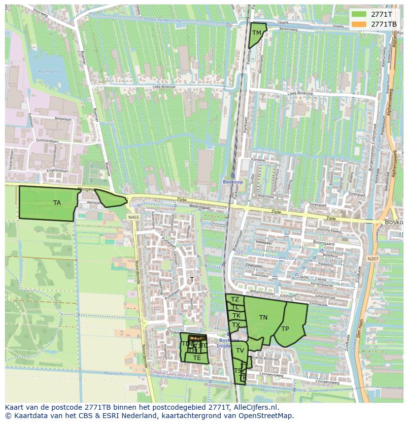 Afbeelding van het postcodegebied 2771 TB op de kaart.