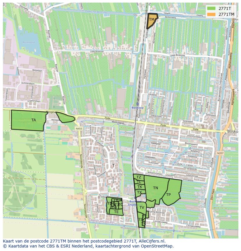Afbeelding van het postcodegebied 2771 TM op de kaart.