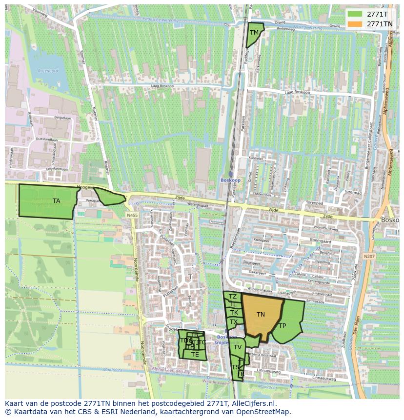 Afbeelding van het postcodegebied 2771 TN op de kaart.
