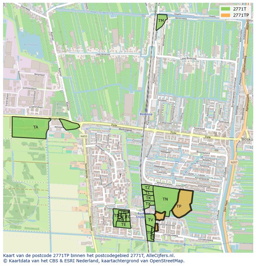 Afbeelding van het postcodegebied 2771 TP op de kaart.