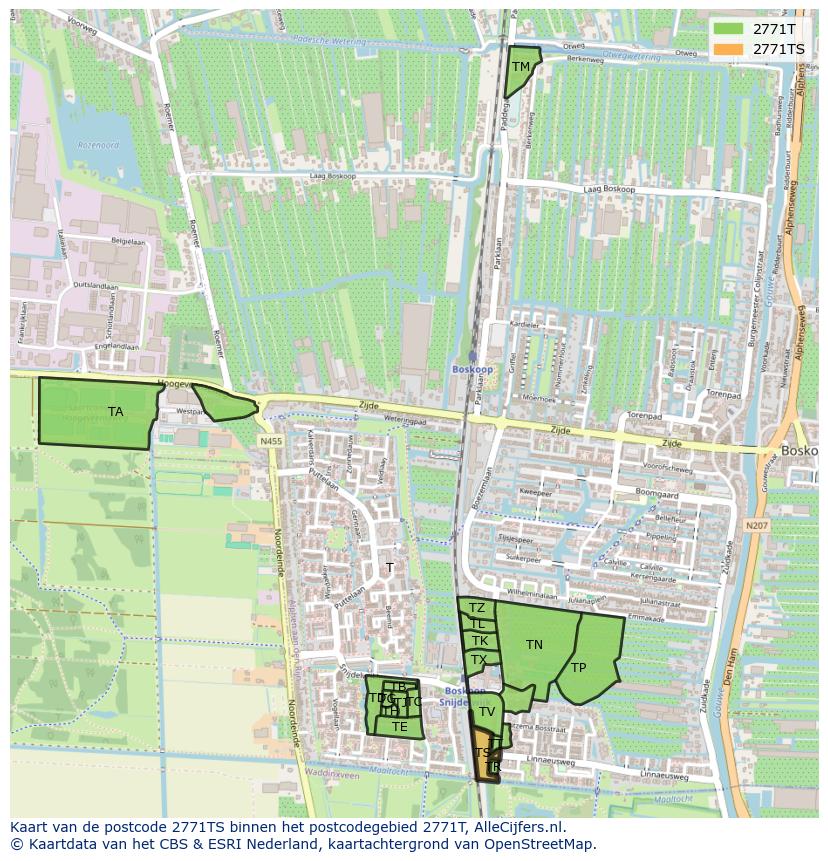 Afbeelding van het postcodegebied 2771 TS op de kaart.