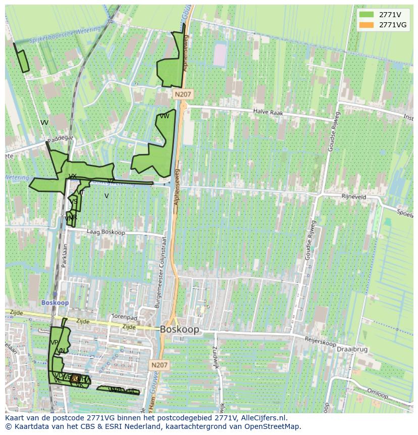 Afbeelding van het postcodegebied 2771 VG op de kaart.