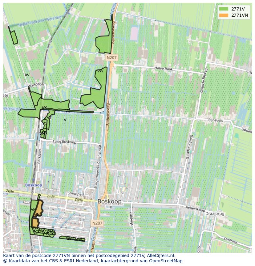 Afbeelding van het postcodegebied 2771 VN op de kaart.