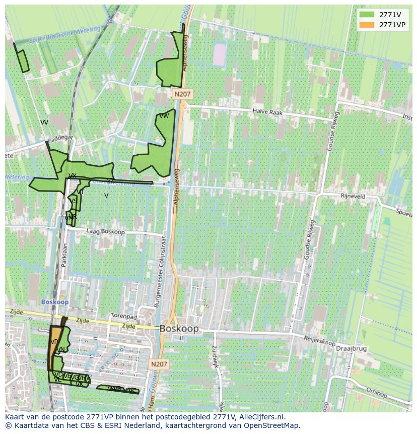 Afbeelding van het postcodegebied 2771 VP op de kaart.