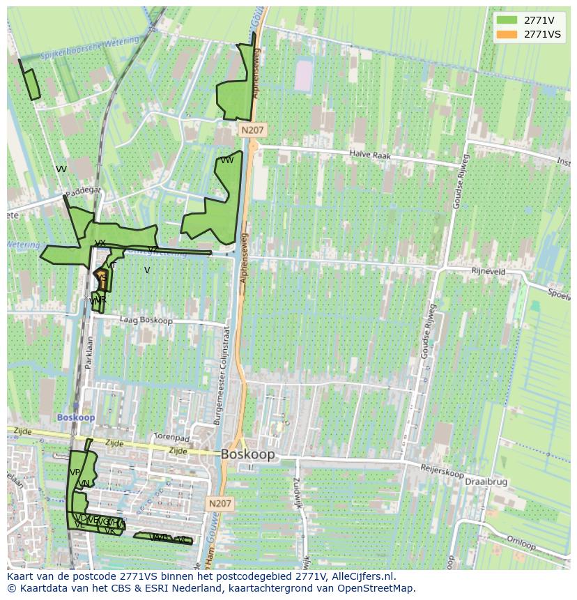 Afbeelding van het postcodegebied 2771 VS op de kaart.