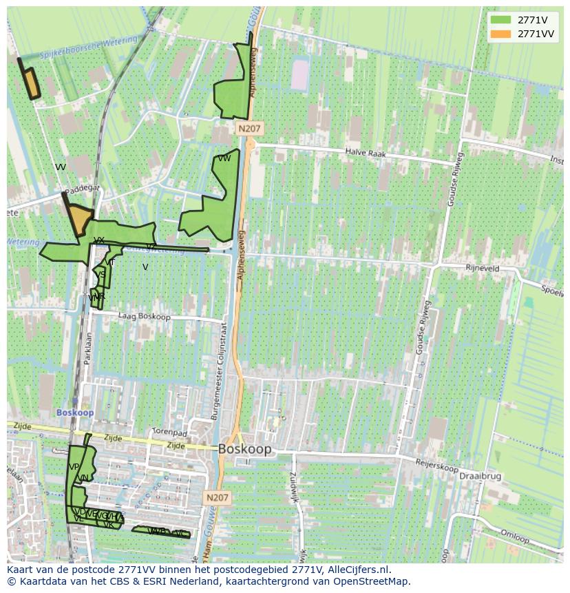 Afbeelding van het postcodegebied 2771 VV op de kaart.