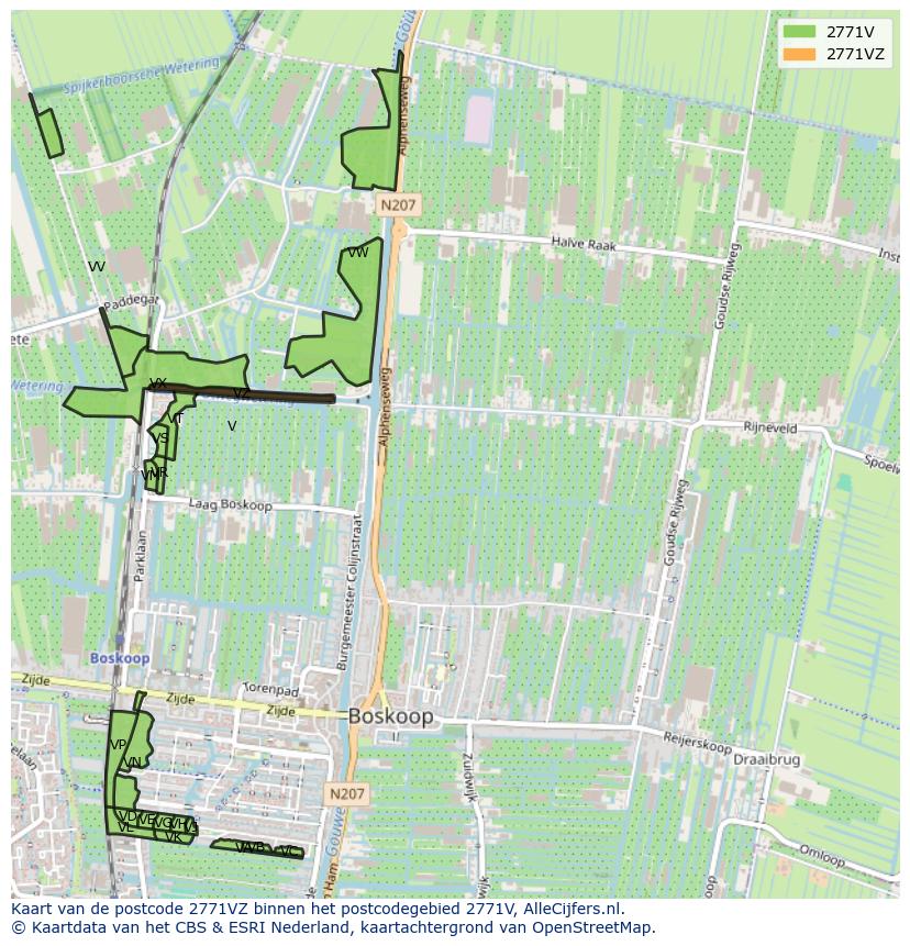 Afbeelding van het postcodegebied 2771 VZ op de kaart.
