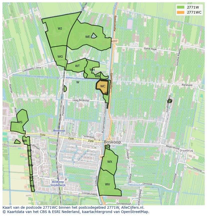 Afbeelding van het postcodegebied 2771 WC op de kaart.