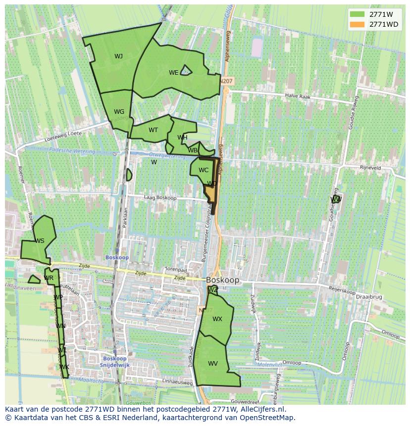 Afbeelding van het postcodegebied 2771 WD op de kaart.