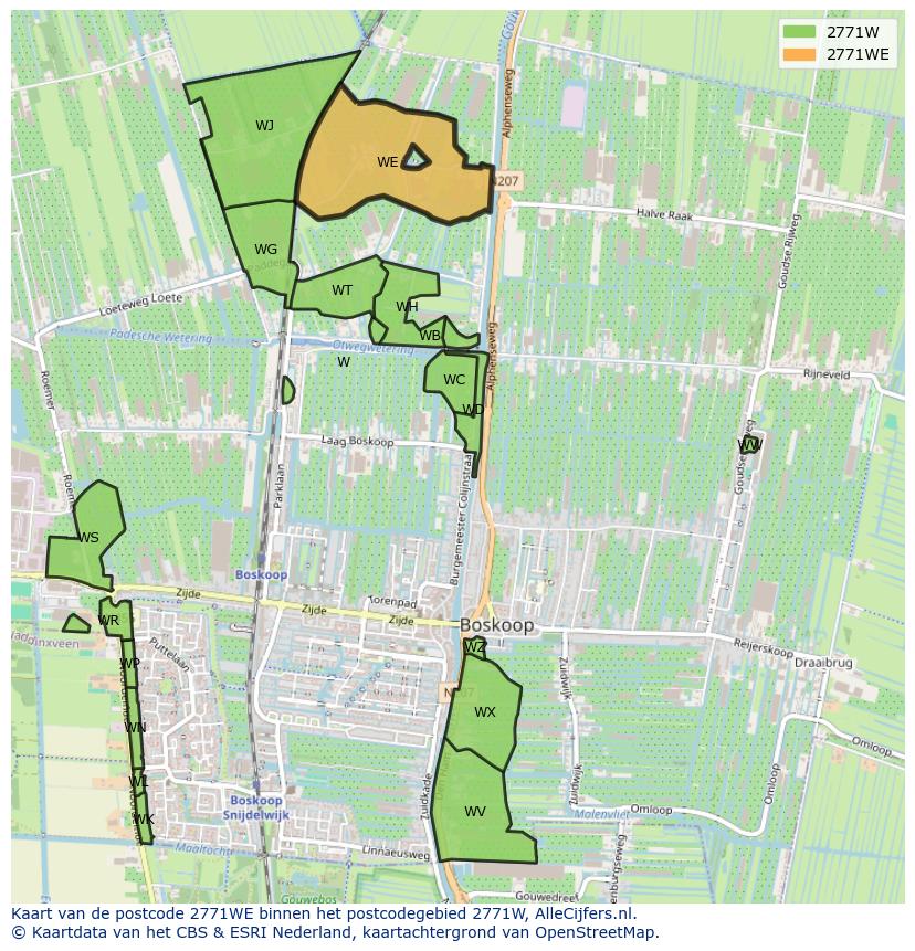 Afbeelding van het postcodegebied 2771 WE op de kaart.