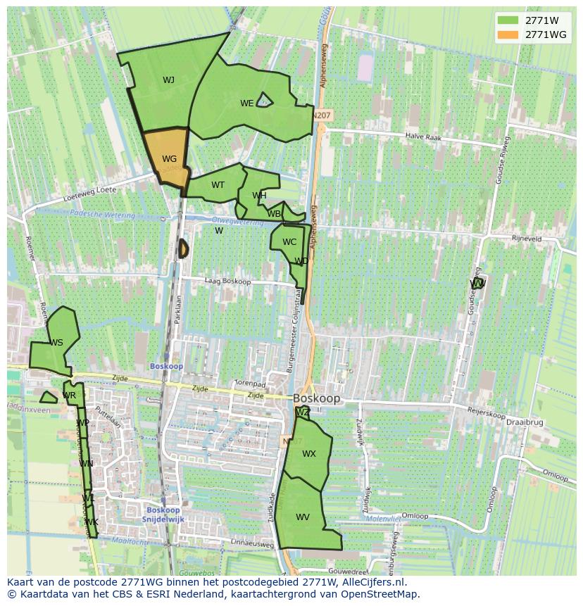 Afbeelding van het postcodegebied 2771 WG op de kaart.