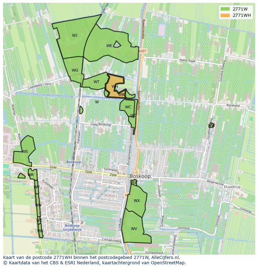 Afbeelding van het postcodegebied 2771 WH op de kaart.