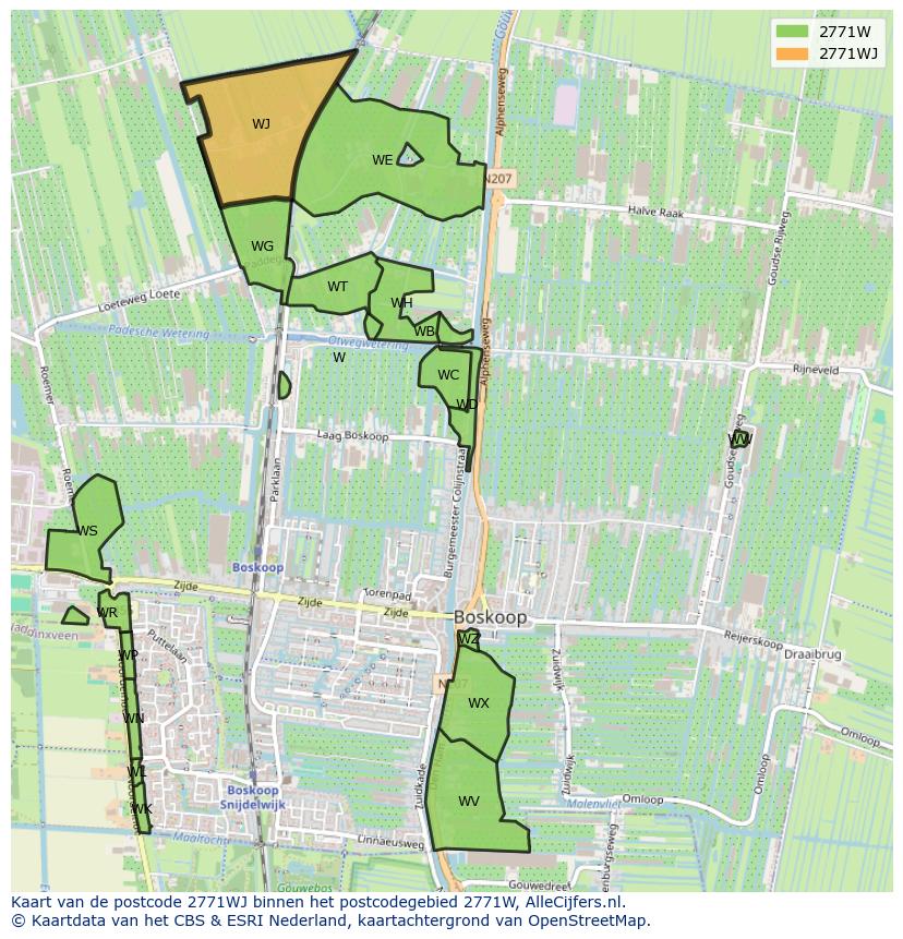 Afbeelding van het postcodegebied 2771 WJ op de kaart.