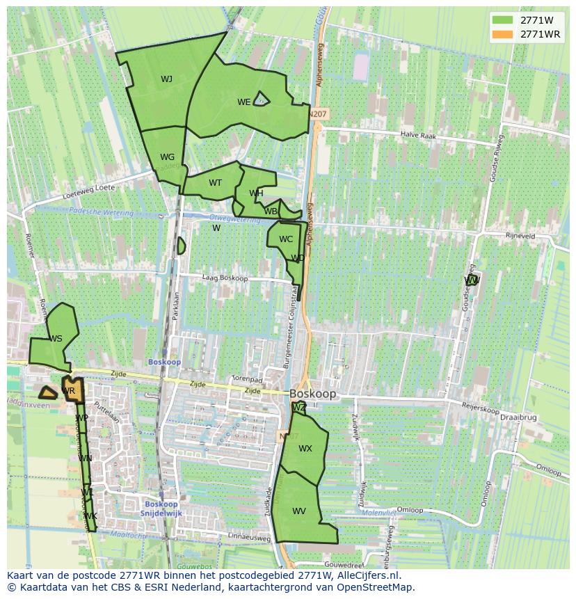 Afbeelding van het postcodegebied 2771 WR op de kaart.