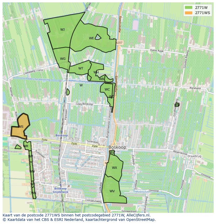 Afbeelding van het postcodegebied 2771 WS op de kaart.