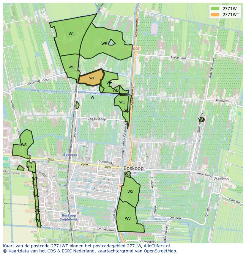 Afbeelding van het postcodegebied 2771 WT op de kaart.