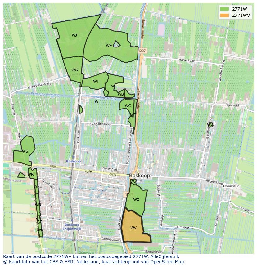 Afbeelding van het postcodegebied 2771 WV op de kaart.