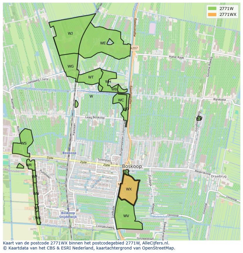 Afbeelding van het postcodegebied 2771 WX op de kaart.
