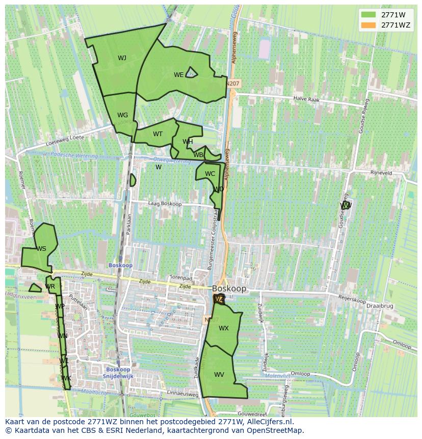 Afbeelding van het postcodegebied 2771 WZ op de kaart.