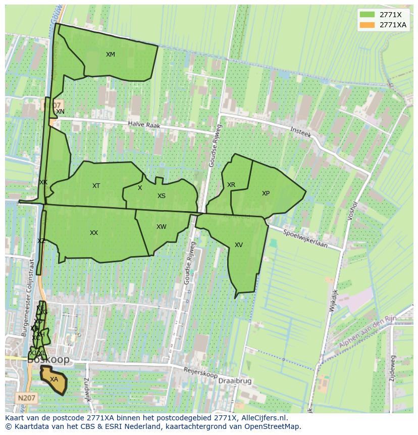 Afbeelding van het postcodegebied 2771 XA op de kaart.