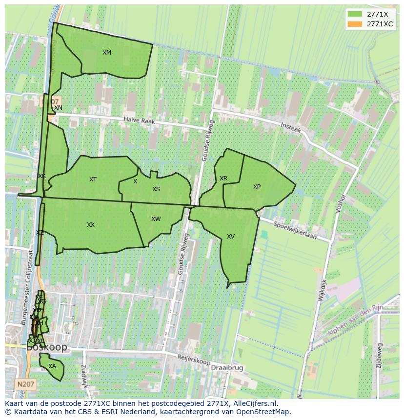 Afbeelding van het postcodegebied 2771 XC op de kaart.
