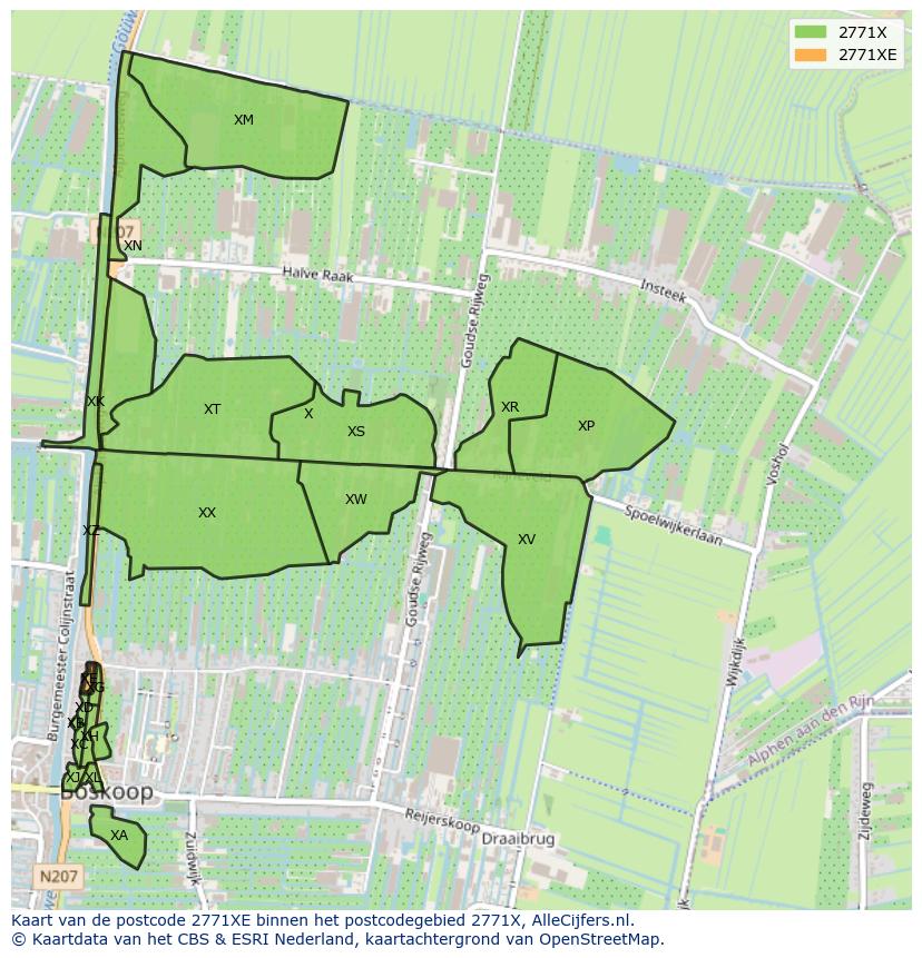 Afbeelding van het postcodegebied 2771 XE op de kaart.