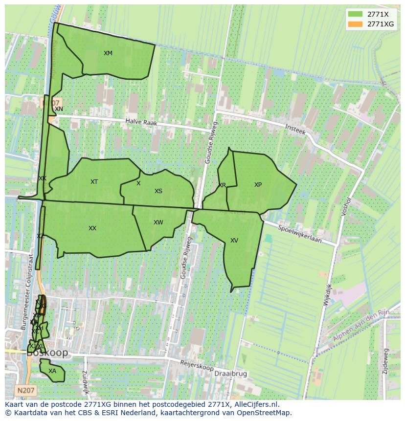 Afbeelding van het postcodegebied 2771 XG op de kaart.