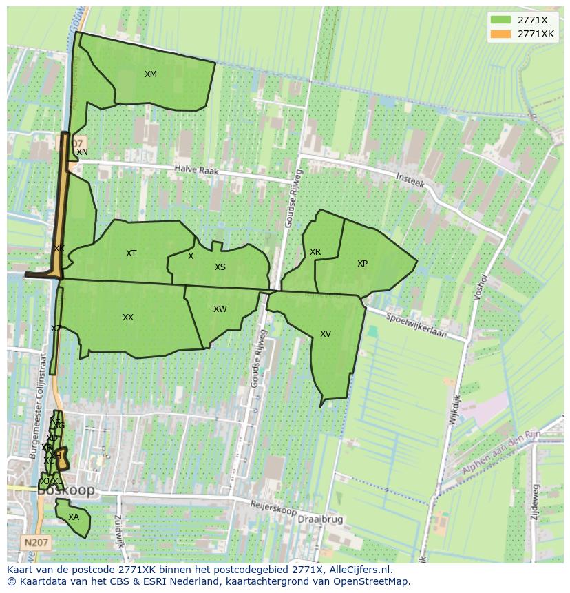 Afbeelding van het postcodegebied 2771 XK op de kaart.