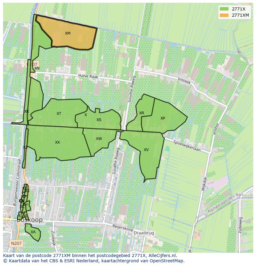 Afbeelding van het postcodegebied 2771 XM op de kaart.