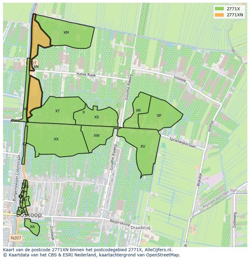 Afbeelding van het postcodegebied 2771 XN op de kaart.