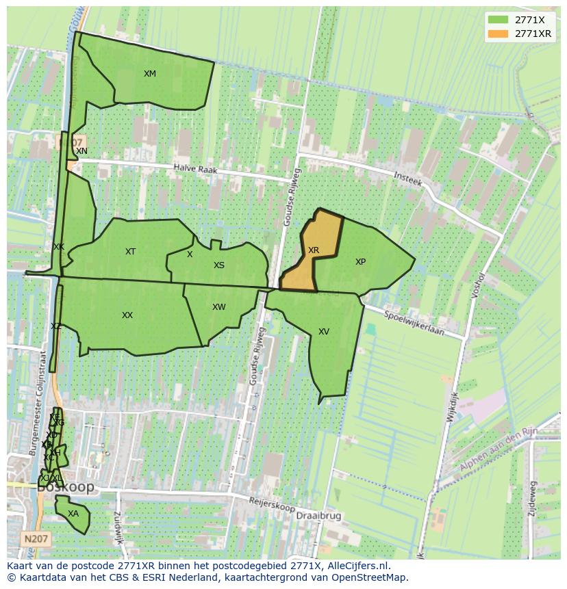 Afbeelding van het postcodegebied 2771 XR op de kaart.