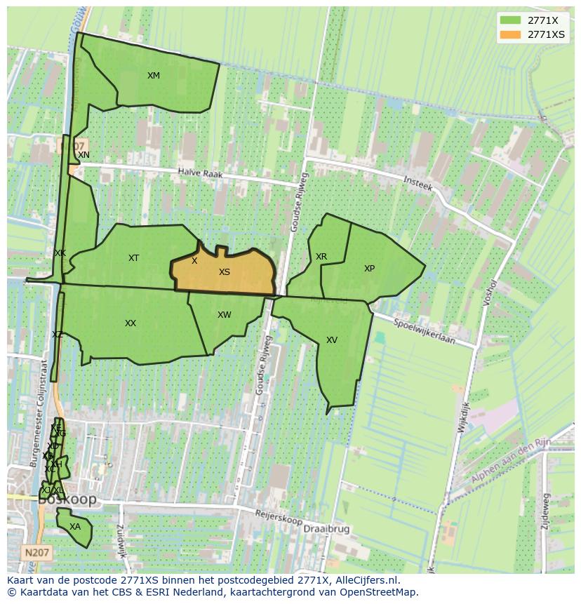 Afbeelding van het postcodegebied 2771 XS op de kaart.