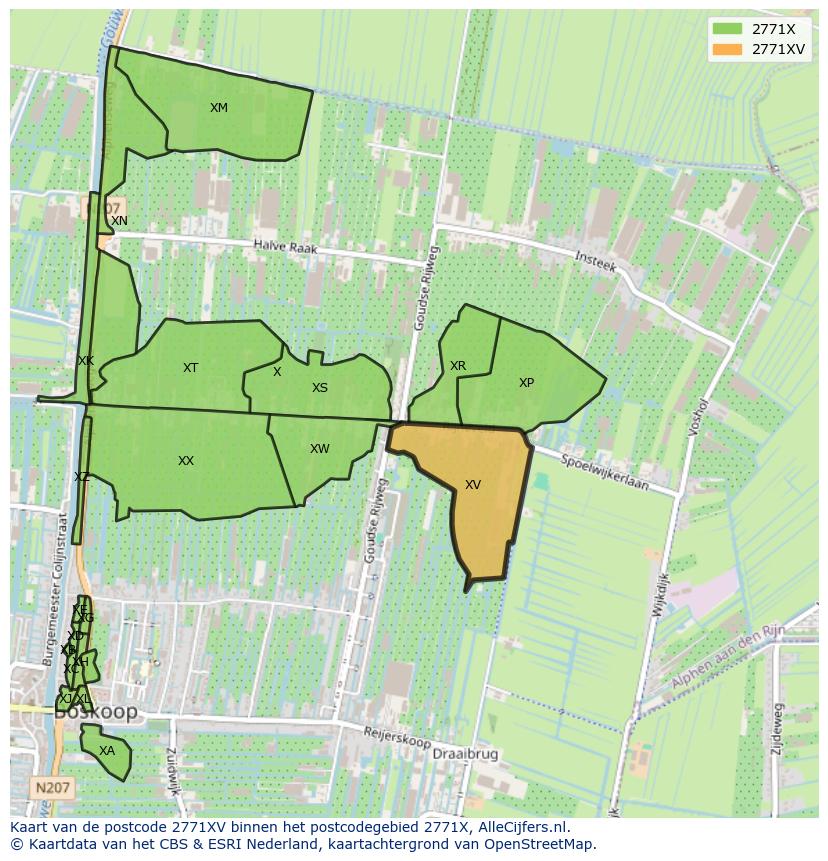 Afbeelding van het postcodegebied 2771 XV op de kaart.