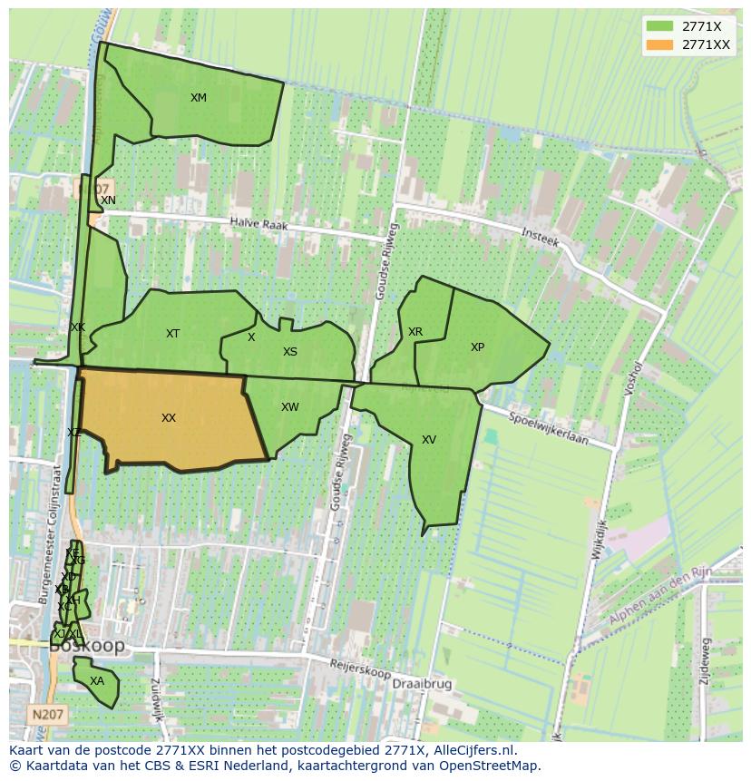 Afbeelding van het postcodegebied 2771 XX op de kaart.