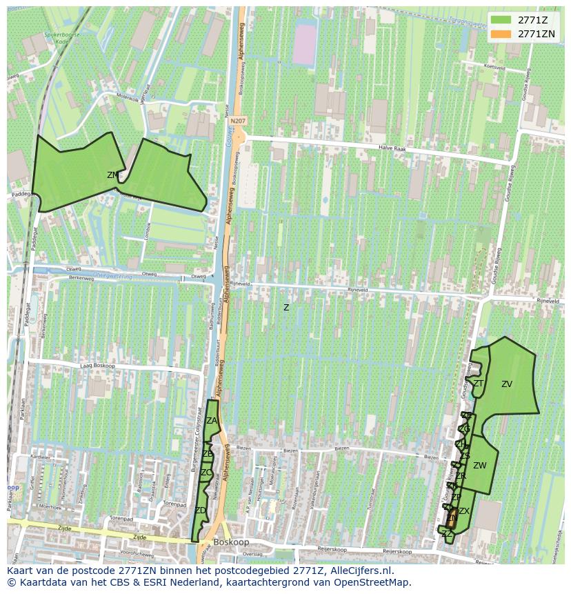 Afbeelding van het postcodegebied 2771 ZN op de kaart.
