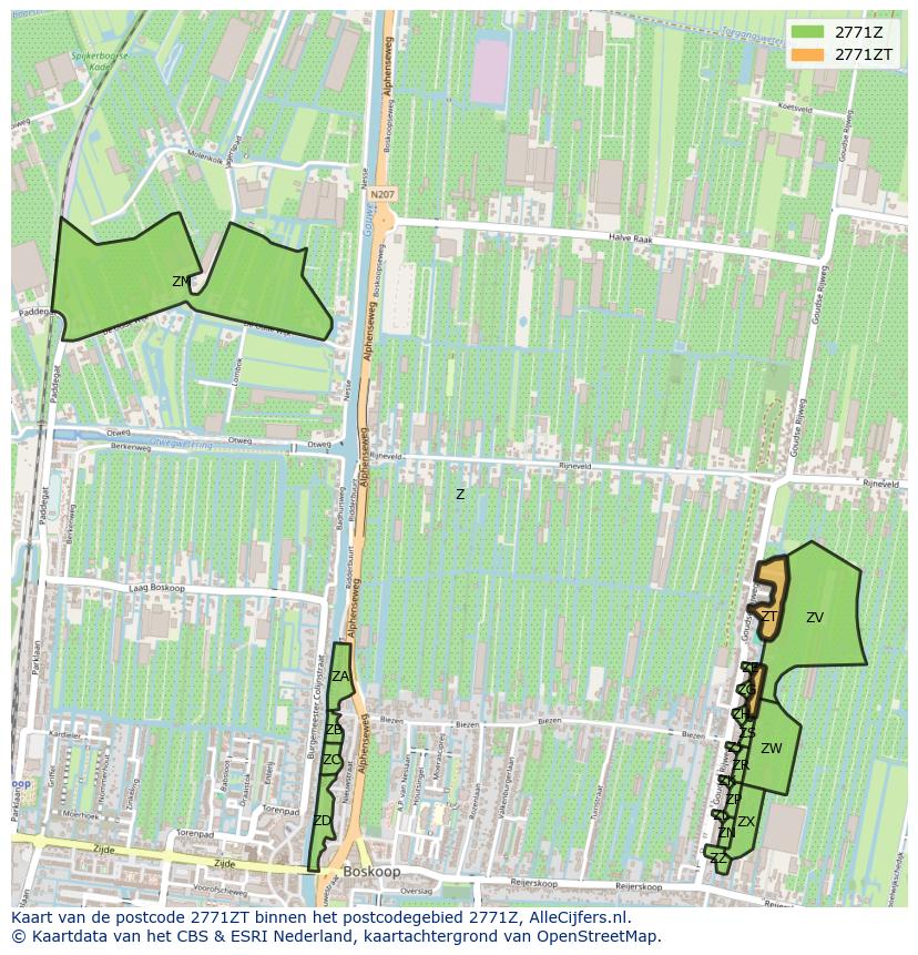 Afbeelding van het postcodegebied 2771 ZT op de kaart.