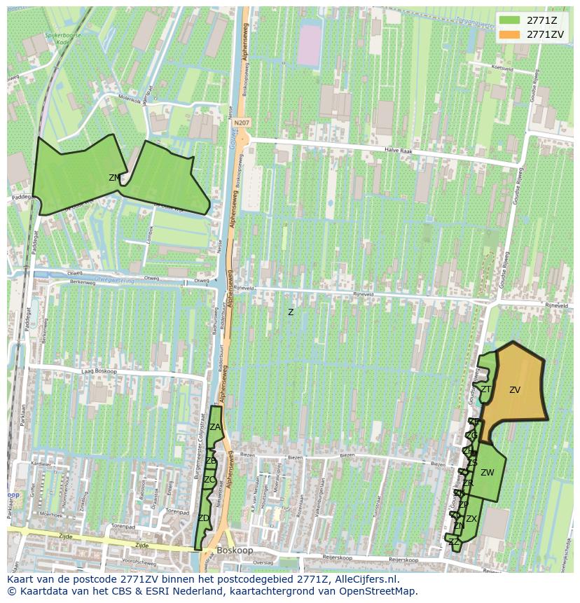 Afbeelding van het postcodegebied 2771 ZV op de kaart.
