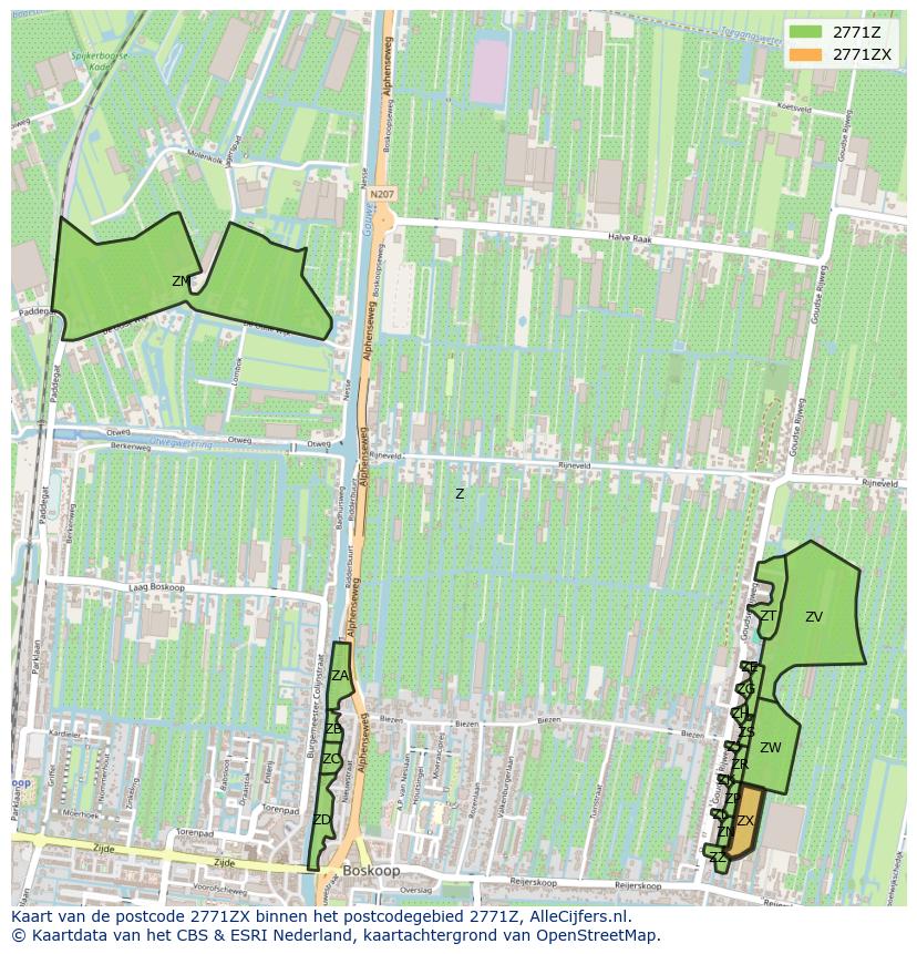 Afbeelding van het postcodegebied 2771 ZX op de kaart.