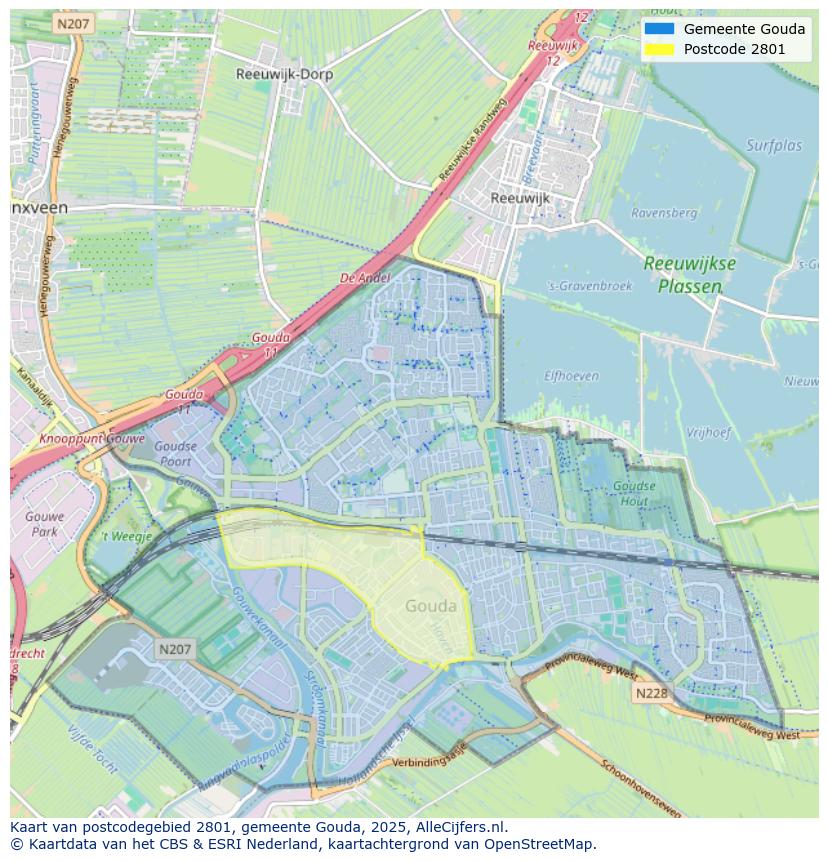 Afbeelding van het postcodegebied 2801 op de kaart.