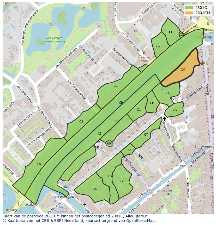 Afbeelding van het postcodegebied 2801 CM op de kaart.