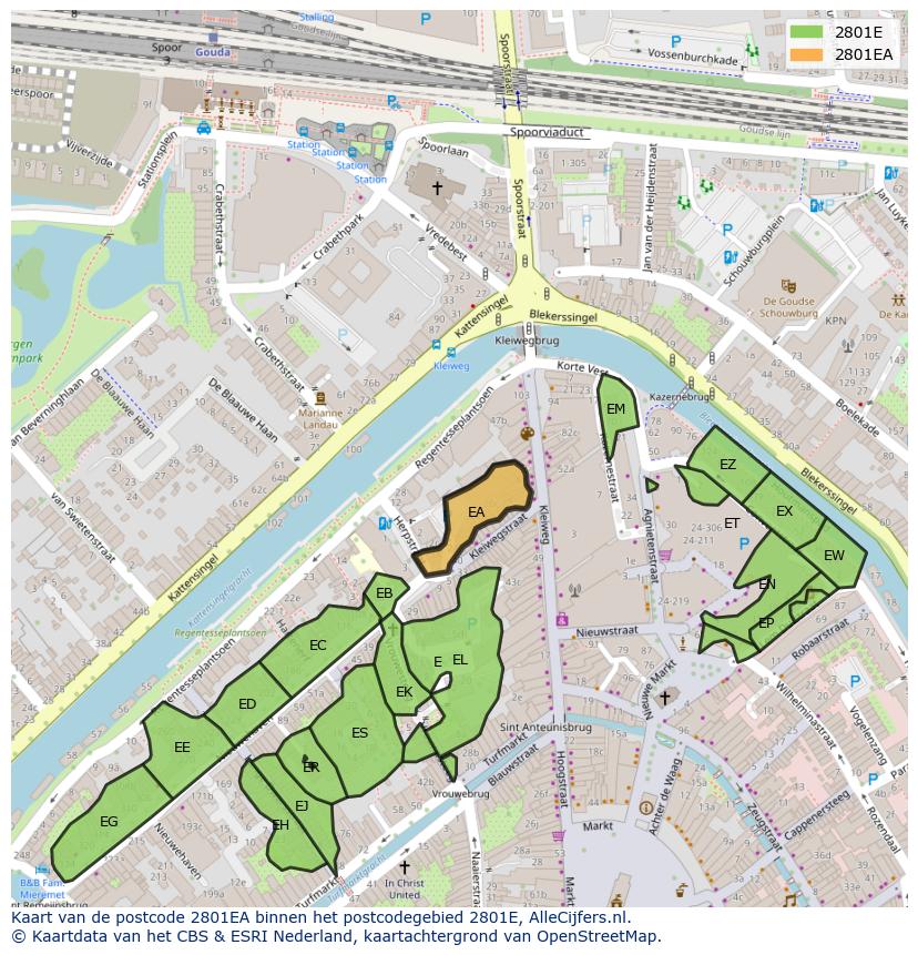 Afbeelding van het postcodegebied 2801 EA op de kaart.