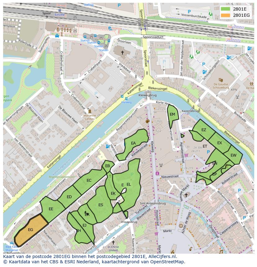 Afbeelding van het postcodegebied 2801 EG op de kaart.
