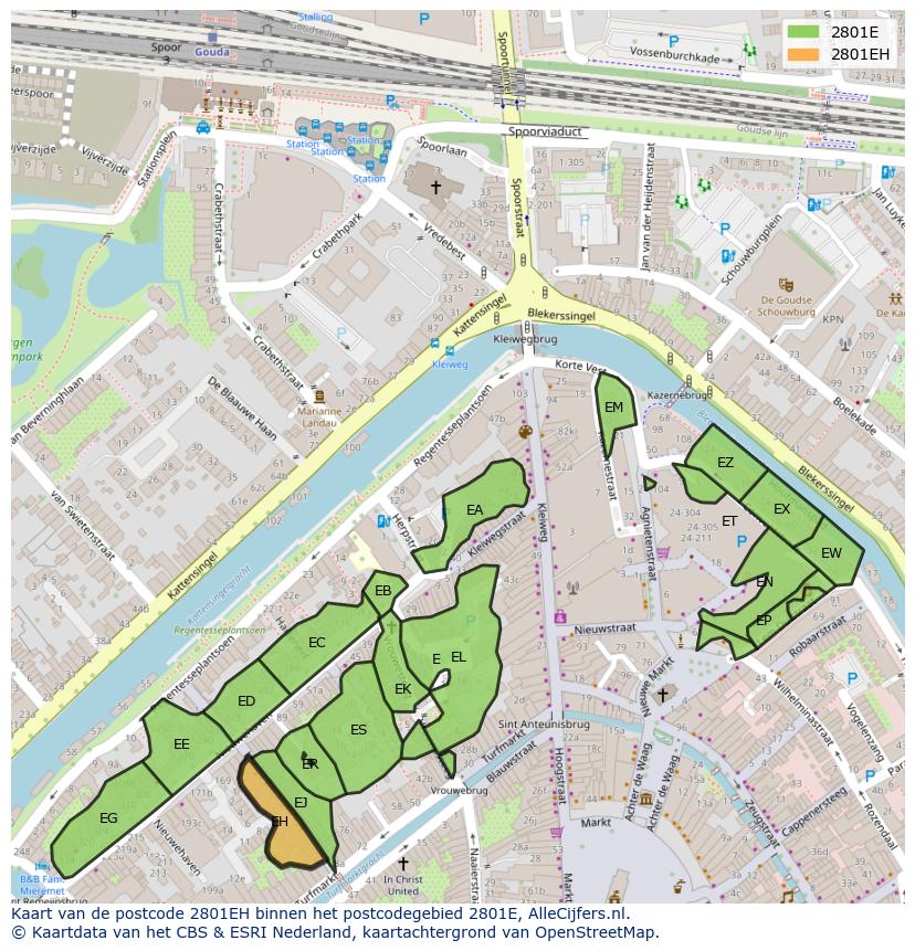 Afbeelding van het postcodegebied 2801 EH op de kaart.