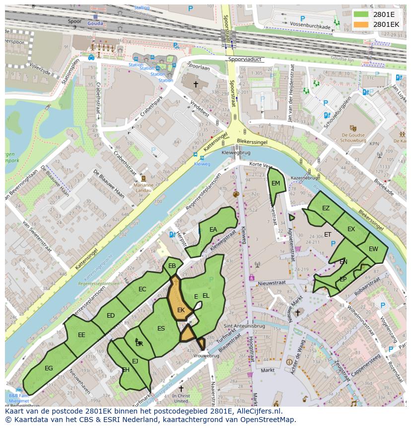 Afbeelding van het postcodegebied 2801 EK op de kaart.