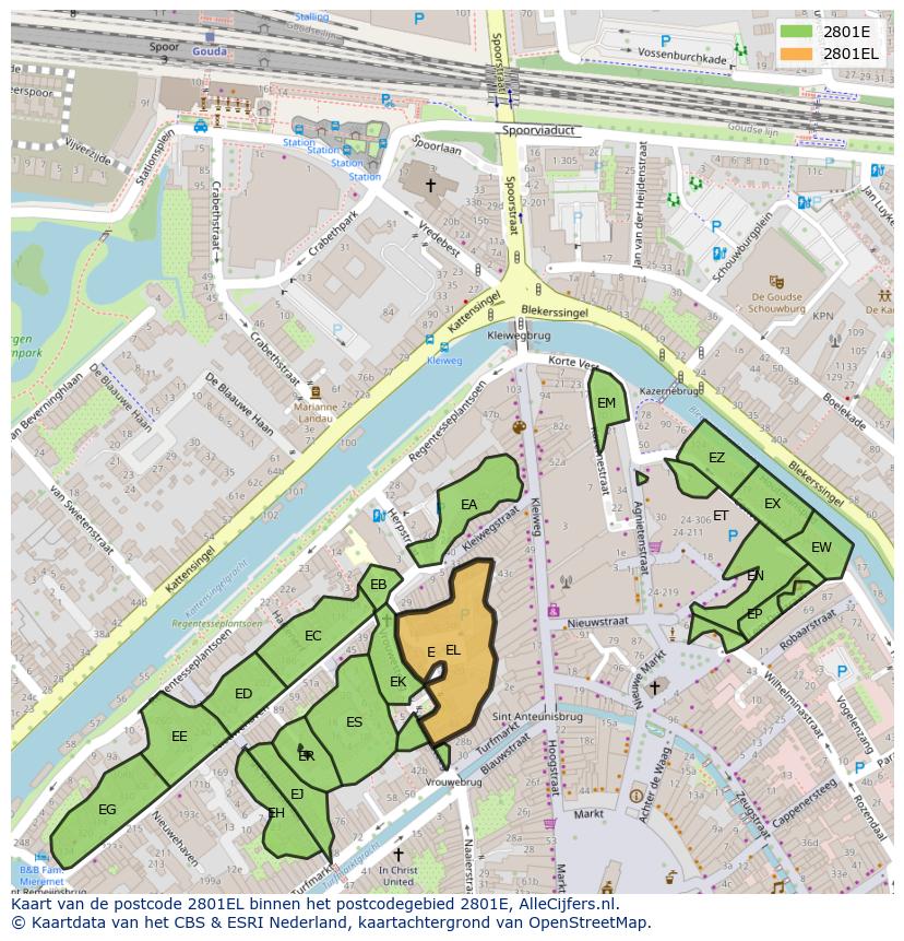 Afbeelding van het postcodegebied 2801 EL op de kaart.
