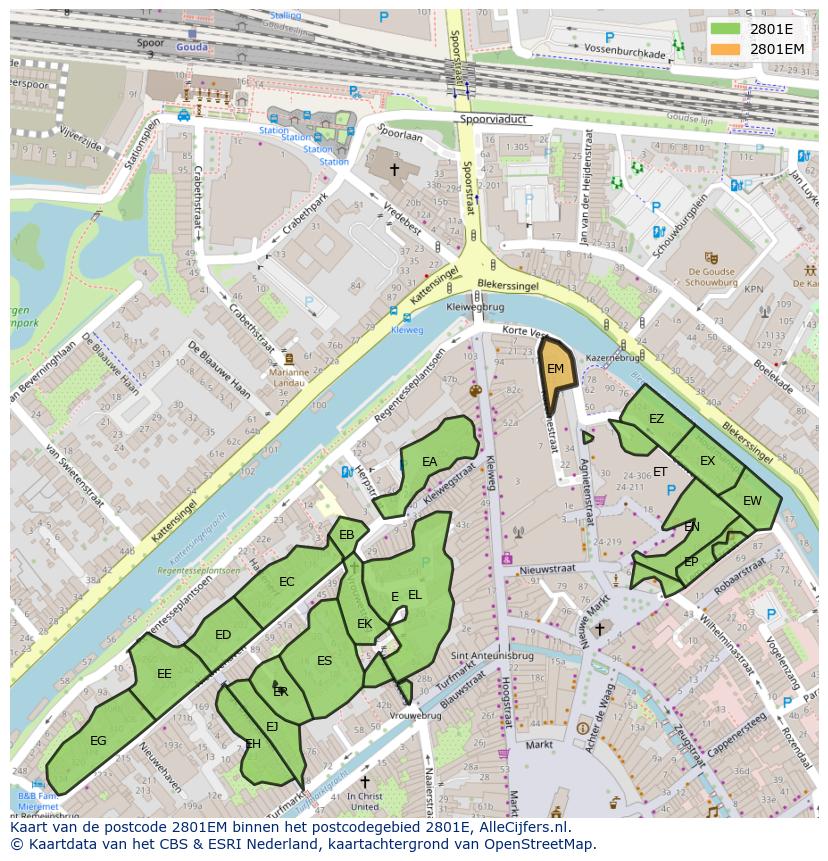 Afbeelding van het postcodegebied 2801 EM op de kaart.