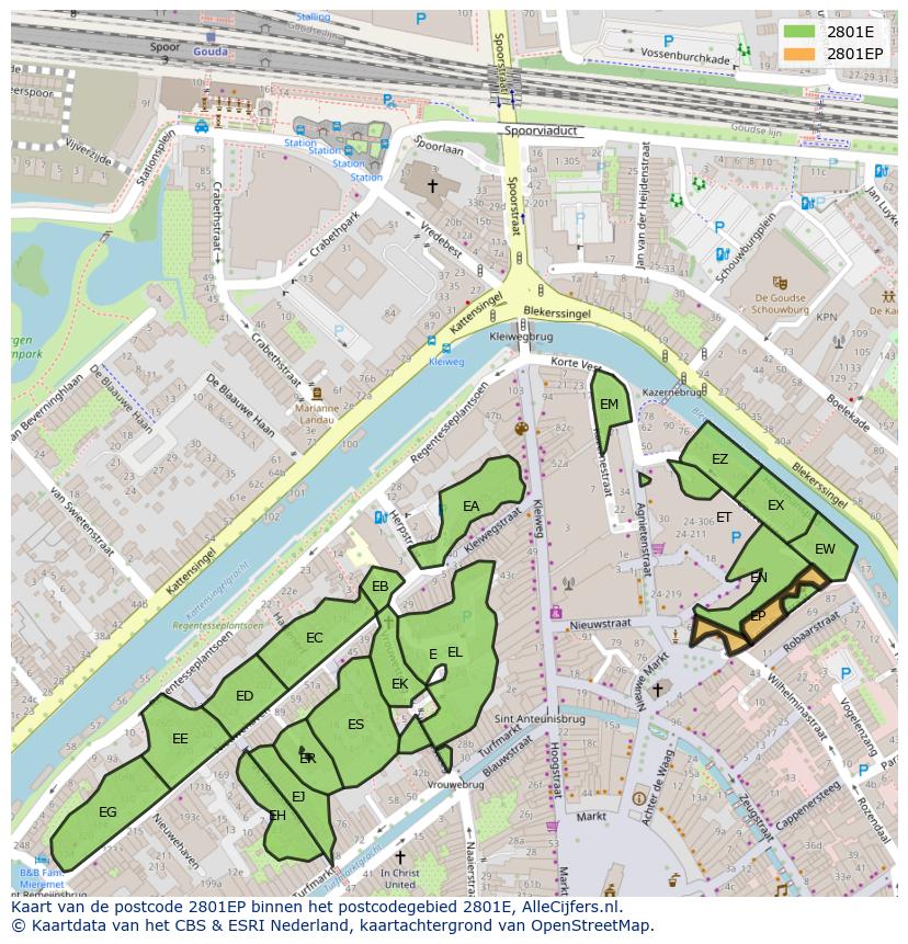 Afbeelding van het postcodegebied 2801 EP op de kaart.